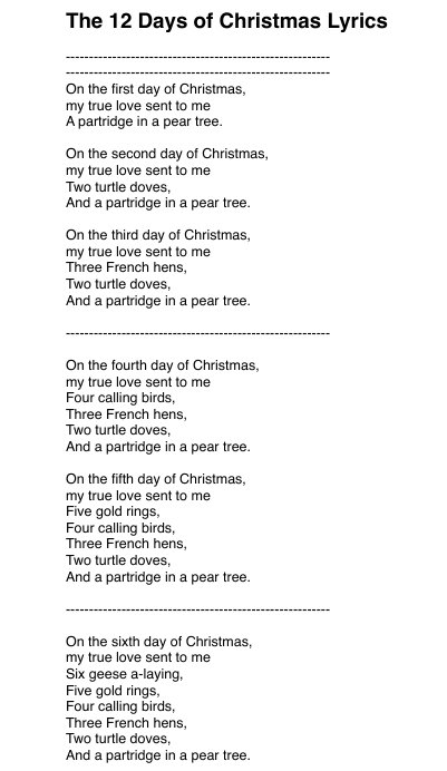 12 Dyas of Xmas Lyrics